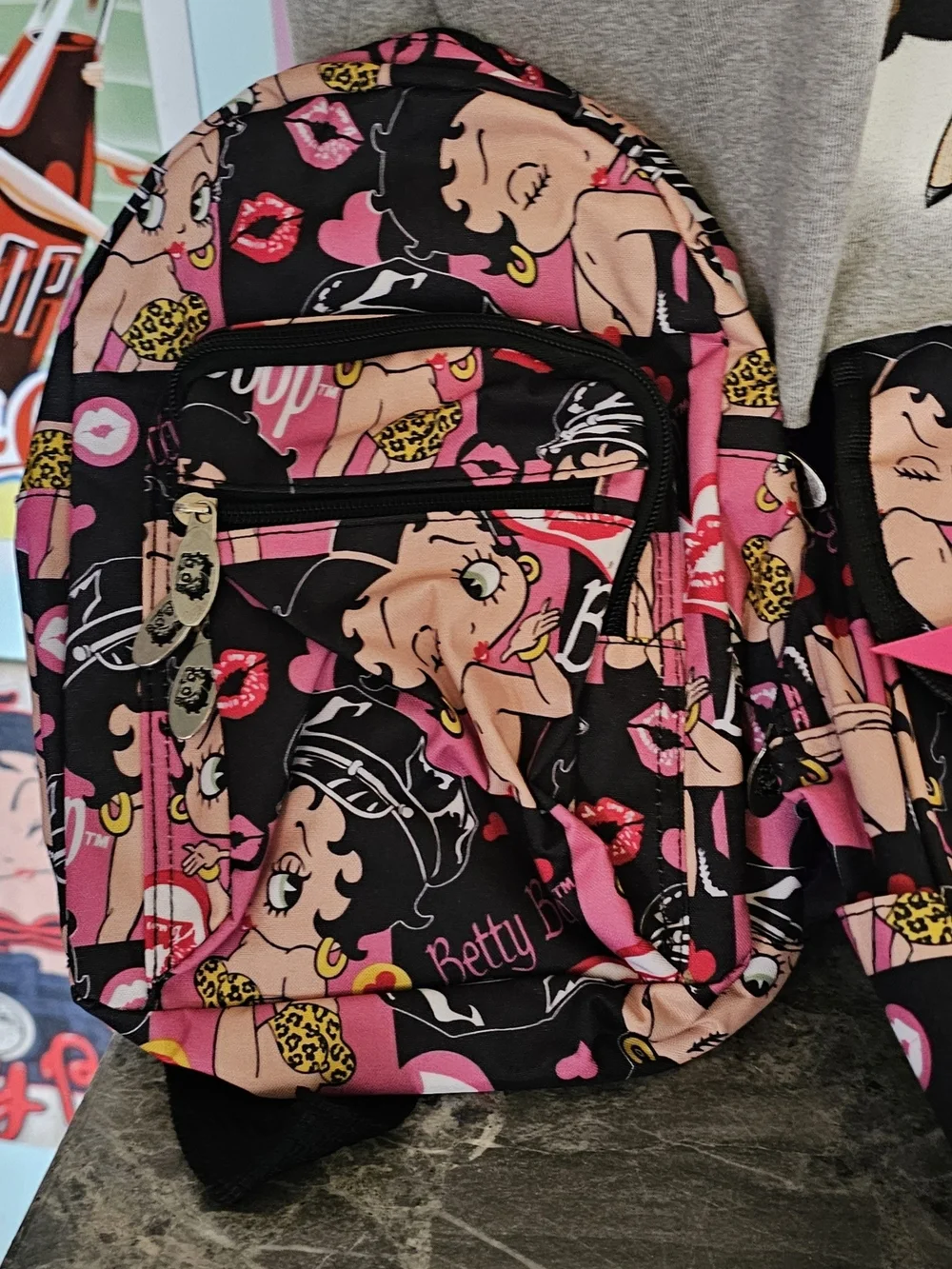 Betty Boop 4-Piece 1 Mini Backpack 1 Medium Backpack Duffle & Neck Pillow